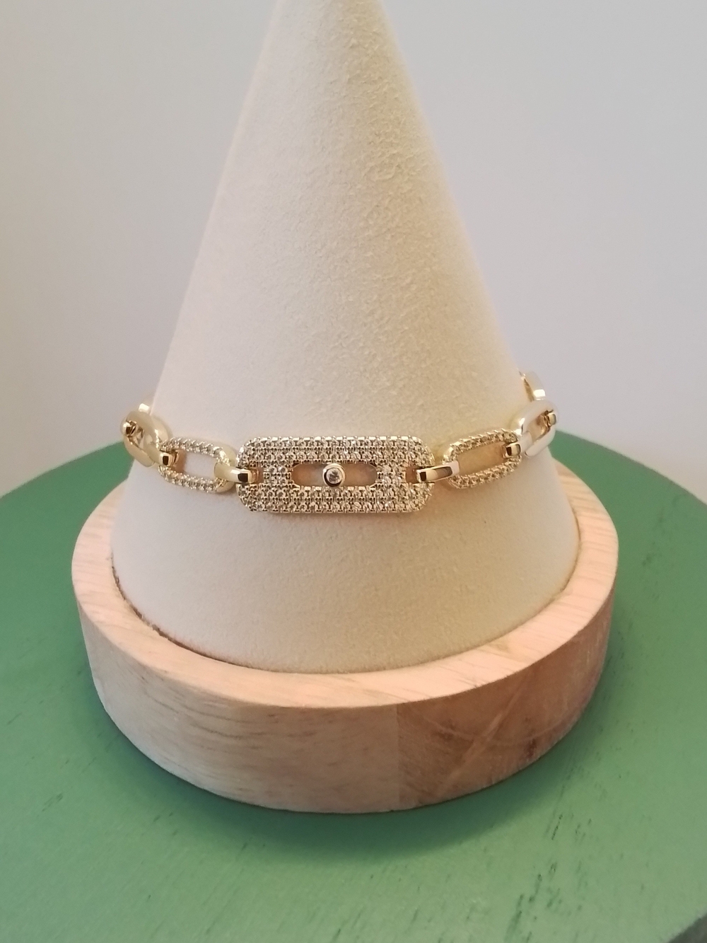 Gold Pavé Link Bracelet with Center Crystal